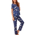 thumbnail image 2 of Innerwin Pajamas Set Plaid Printed Ladies Sleepwear Home Color Block Basic Nightwear Deep Blue Rainbow XL, 2 of 3