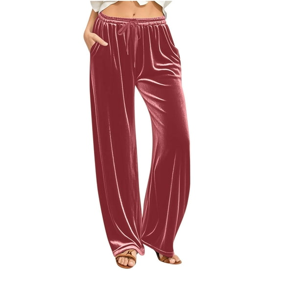 Lmnyox Women's Lounge Trousers Velvet Straight Leg Drawstring Waist Pants with Pocket Casual Loose Velour Pants