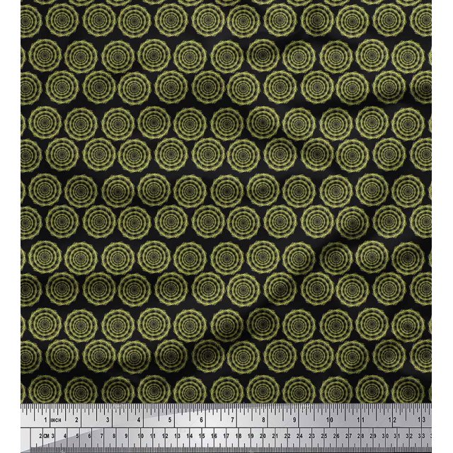 Soimoi Polyester Crepe Fabric Wreath Leaves Print Fabric by The Yard 52 Inch Wide