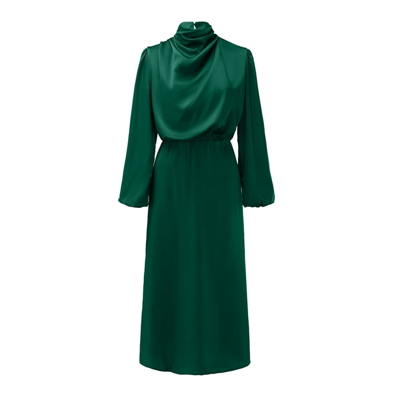 WTXUE Long Sleeve Dress, Women's Solid Color High Neck Satin Long Sleeved  Elegant Slim Fit Dress, Green Dress, Green M - Walmart.com