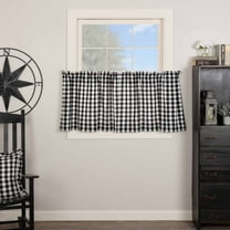 VHC Brands Annie Buffalo Check Cotton Farmhouse Kitchen Curtains Rod Pocket 24x36 Tier Pair, Black