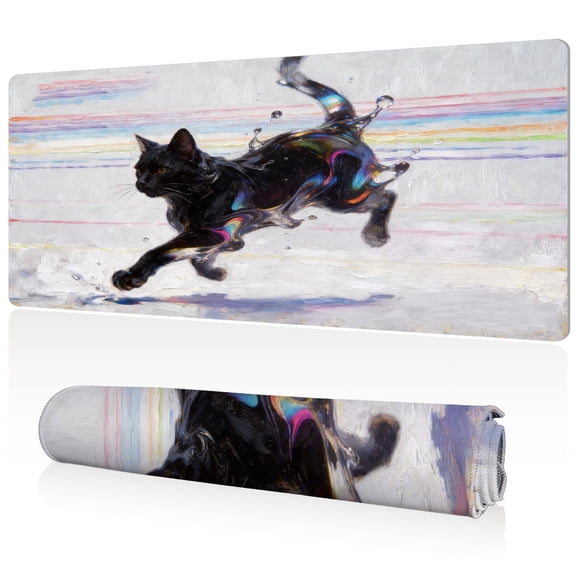LIVEKEY Mouse Pad Durable Easy Clean Ultra Large 80x40x0.3cm Full Desk Coverage Rainbow Leaping Cat Art Non Slip Sewn Edges for Gaming and Office