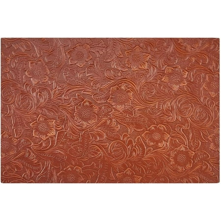 Genuine Leather Fabric 12x8 Inch Embossed Leather Sheets 1.6mm Thick Retro Floral Grained Leathercloth Pre Cut Leather Pieces Rectangle Leather Hides for DIY Arts Jewelry Making Sienna