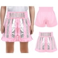 thumbnail image 5 of Haitryli Boys Sides Slit Metallic Boxing Shorts Color Block Satin Kickboxing Muay Thai Trunks Themed Party Dress Up Pink Silver 10, 5 of 6