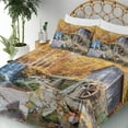 thumbnail image 3 of Ambesonne Waterfall Fitted & Top Sheet Set with Shams, Historic Mill Autumn, Yellow Brown, 3 of 5