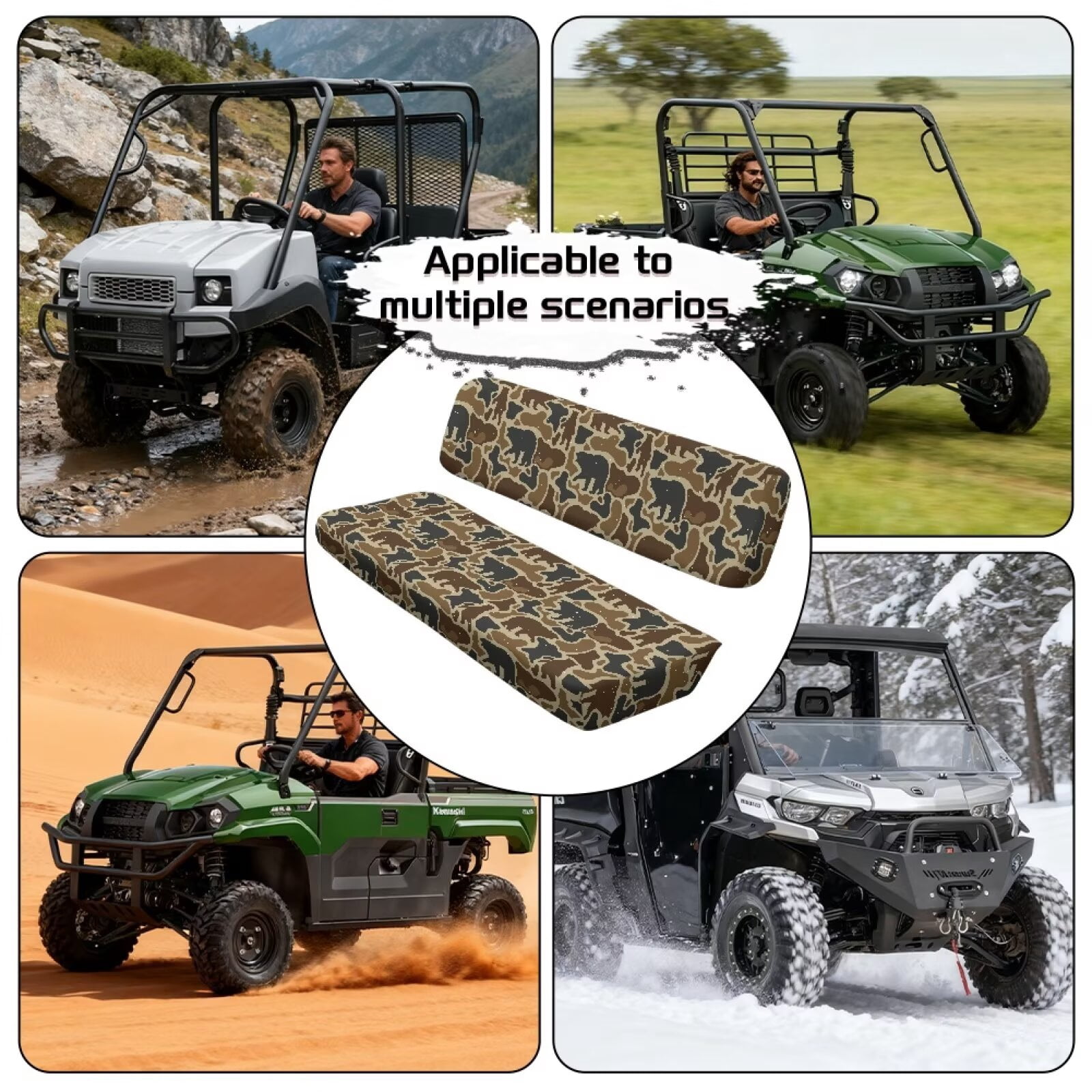 XYZCANDO Bear UTV Seat Covers for Kawasaki Mule 4000 2 Pack Brown Camo UTV Seats Cover Accessory Part Easy Installation Replacement Bench Seat Covers Nonslip Full Protection