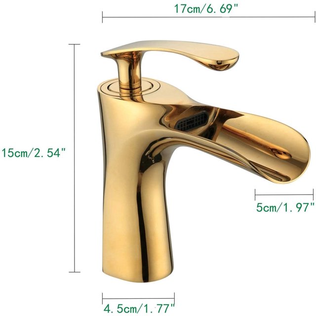 Grifo de lavabo de baño de lujo grifo de cascada de un solo mango acabado dorado pulido para baño de 1 orificio Ormromra WLJ-4125
