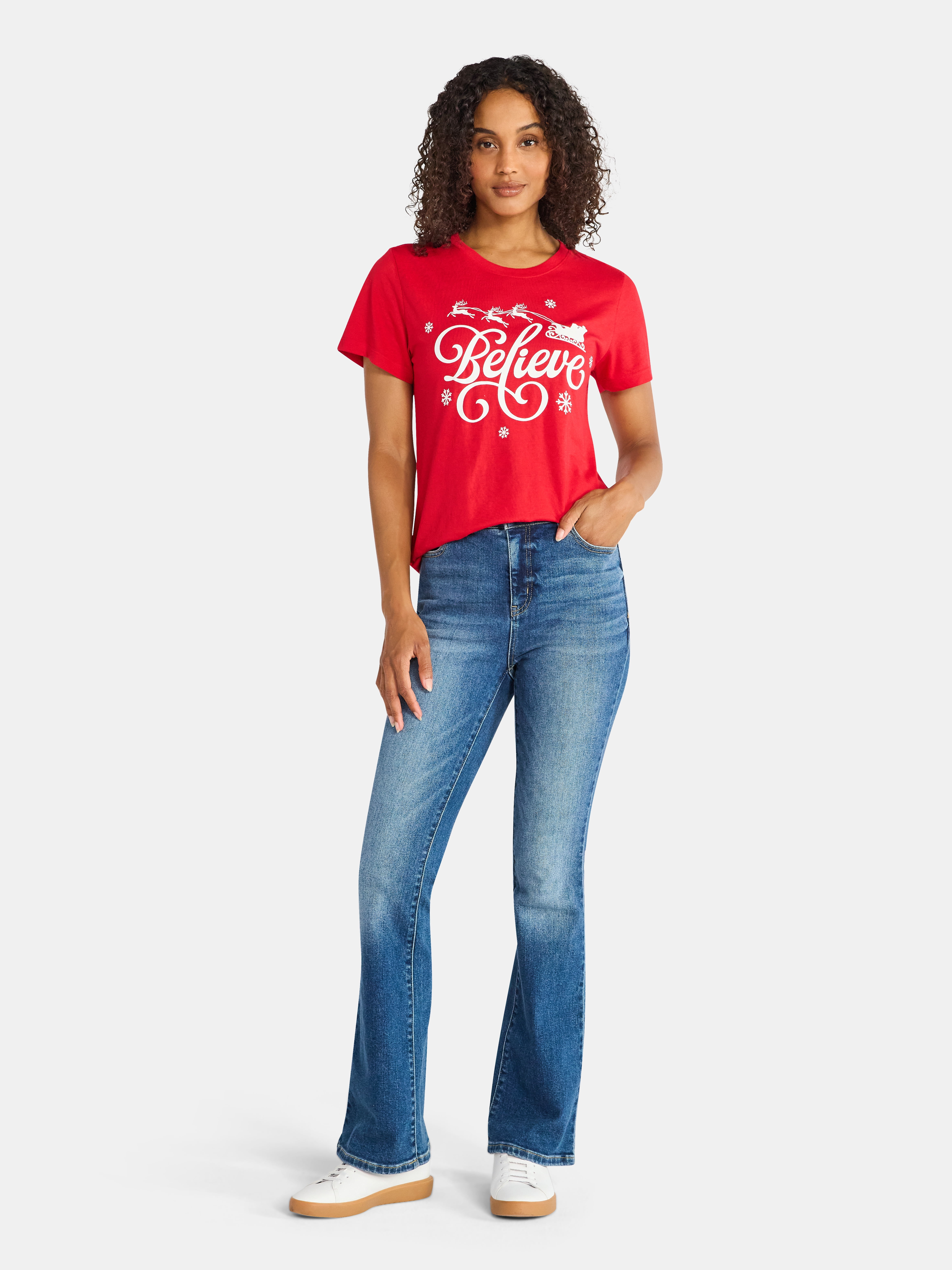 Christmas Women's Believe Sleigh Graphic Tee from Holiday Time, Sizes S-XXXL