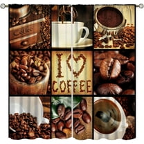 Coffee Kitchen Curtains - Rustic Retro Latte Bean Drink Pattern - Modern Cafe Decor - 42x54 Inches - 2 Panels