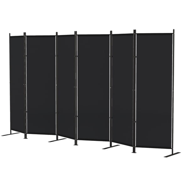 6 Panel Room Divider, 6ft Folding Privacy Screen, Black Metal Frame & Polyester Partition, Freestanding Space Separator for Living Room, Bedroom, Home Office, 129.9" L x 69.3" H