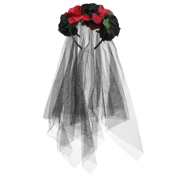 Velo de maquillaje con decoración de rosas para Halloween, ideal para festivales, carnavales y fiestas (estampado rojo y negro).