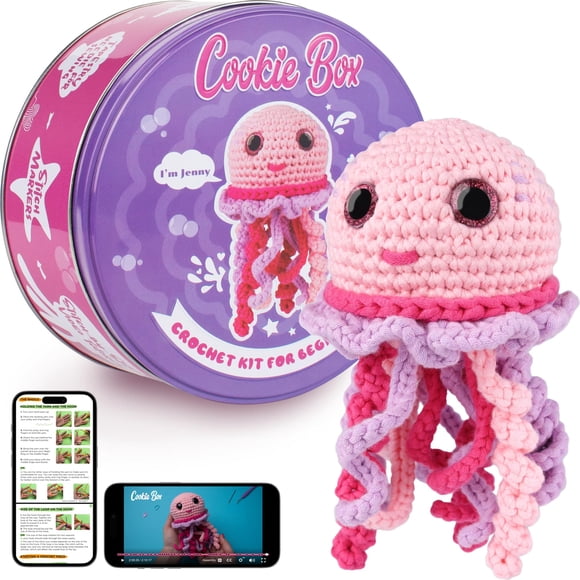 Kit de ganchillo para galletas Jellyfish Jenny con tutorial de puntadas