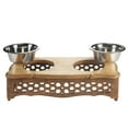 thumbnail image 6 of LR Home Handmade Wood Elevated Double Pet Feeder with Geometric Honeycomb Cutouts , 19" x 9.5" x 5", Brown, 6 of 11