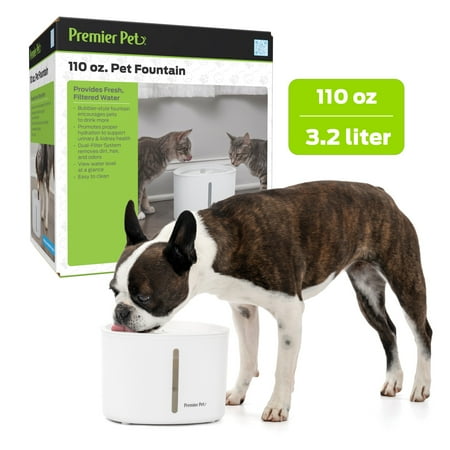 Premier Pet 110 oz. Pet Fountain Automatic Water Fountain for Cats & Dogs, Filters Included, White