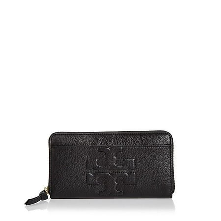 Fabric Continental Wallet - NEW TORY BURCH (48312) BOMBE-T ZIP CONTINENTAL BLACK PEBBLED LEATHER WALLET BAG