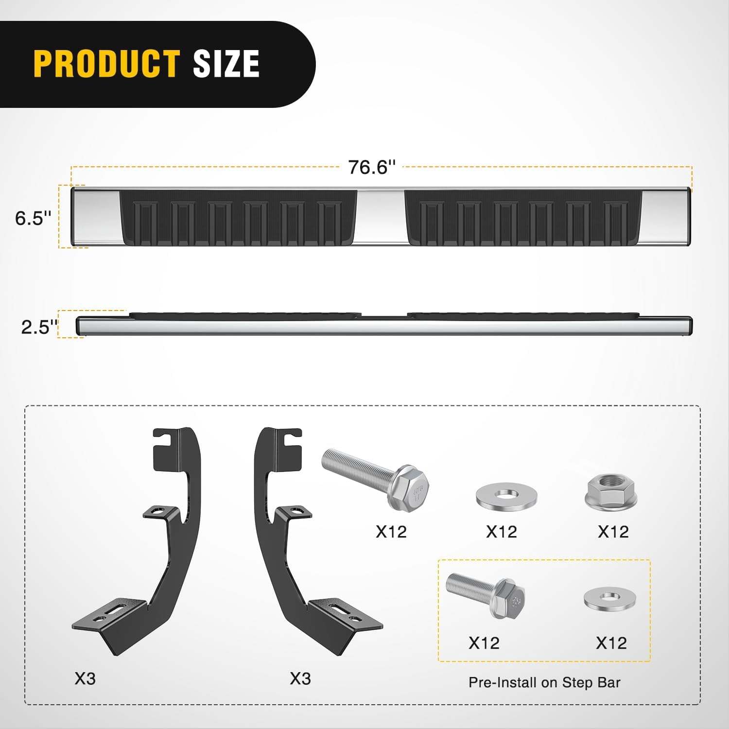 Nilight Running Boards for 2019-2024 Chevy Silverado/GMC Sierra 1500 Double Cab 2020-2024 Silverado/GMC Sierra 2500HD 3500HD 6 Inch Stainless Steel Bolt-on Side Step Nerf Bars