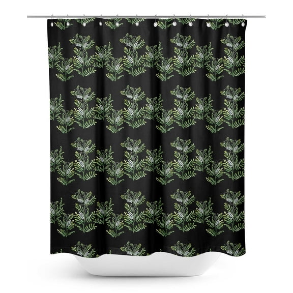 S4Sassy Black Mimosa Pudica Leaves Bathroom Decor Shower Waterproof Curtain Drapes Resistant-60 x 70 Inch