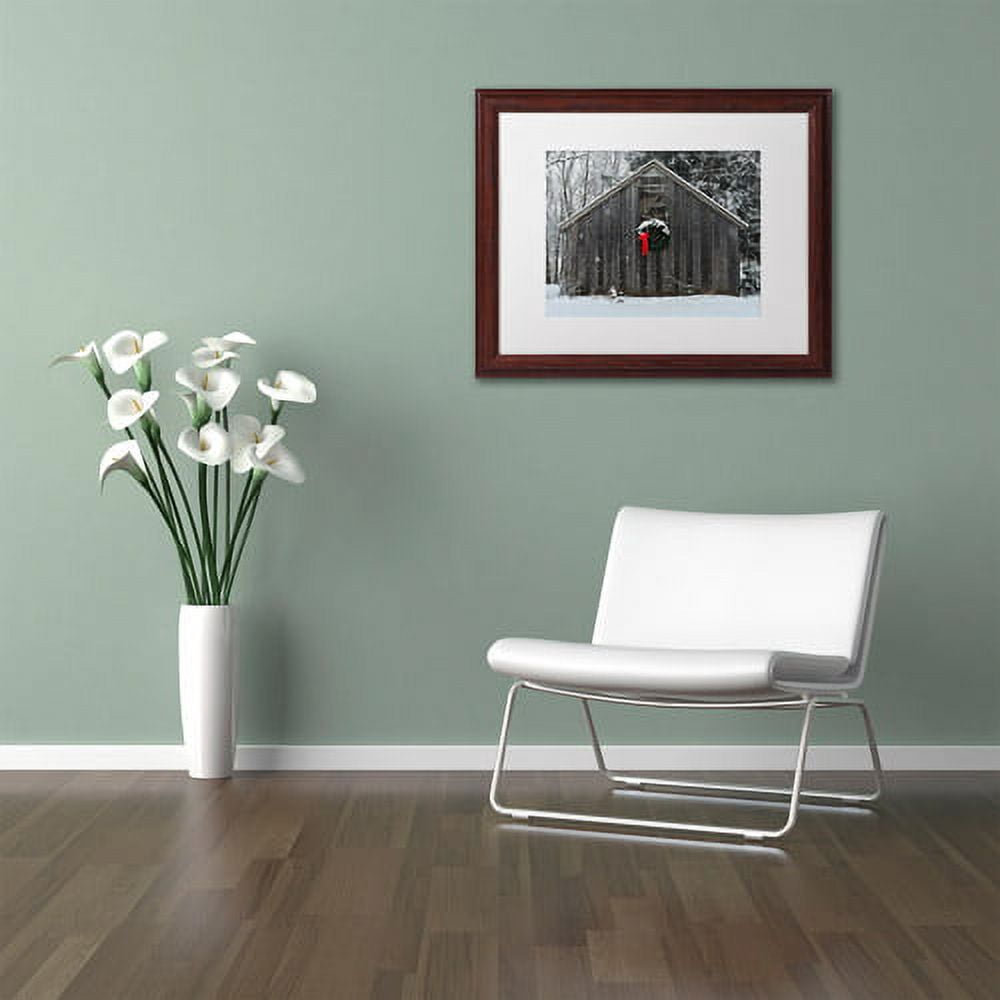 Trademark Fine Art "Christmas Barn in the Snow" Canvas Art by Kurt Shaffer White Matte, Wood Frame