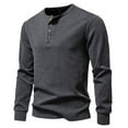 thumbnail image 2 of Men's Thermal Shirt Long Sleeve Quarter Button Crewneck Pullover Loungewear Black M, 2 of 8
