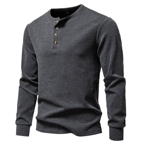 pstuiky Camisas casuales de manga larga para hombre, Suéter informal de manga larga con cuello redondo y medio botón para hombre, de color liso y moderno tops de invierno para hombre xl