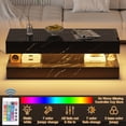 thumbnail image 5 of LED Coffee Table with Storage Shelf, High Glossy Faux Marble Storage Center Tables, Modern Stylish Double-Layer Accent Tables with Marbling Print for Living Room & Small Spaces,BLACK, 5 of 8