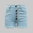 thumbnail image 2 of Pimfylm Jean Shorts for Women Casual Summer High Waisted Button Frayed Raw Hem Denim Shorts Light Blue, S, 2 of 5