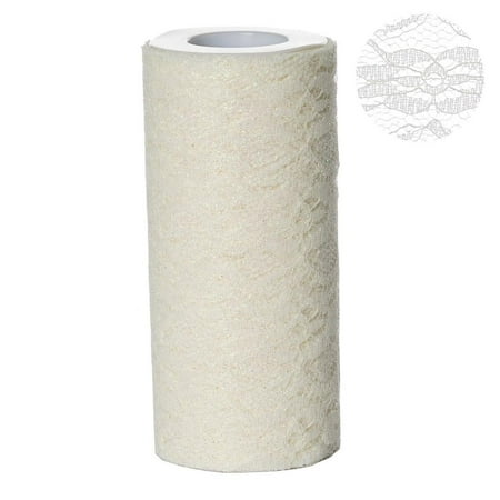 Floral Shimmer Lace Glitter Tulle Fabric Roll For Wedding Party Decorations - Ivory- 6