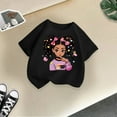 thumbnail image 4 of Curuila Kid Girls Tops Cartoon Print Crew Neck Short Sleeve Tee Summer Casual Loose T Shirt Black Size 2-4 Years, 4 of 4