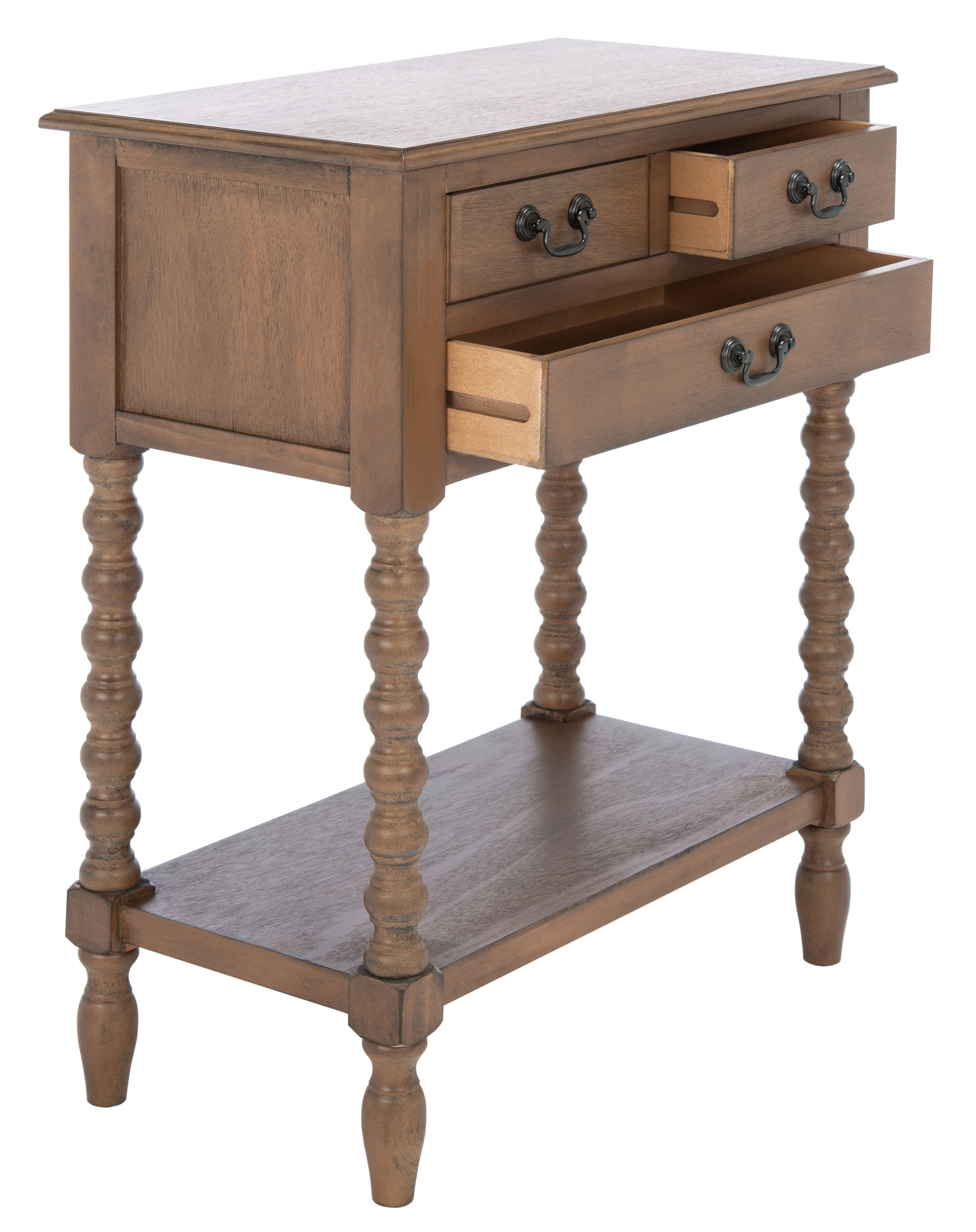 SAFAVIEH Athena French 3-Drawer Brown Wood Rectangle Console Table (23.5 in. W x 13 in. D x 29.5 in. H)