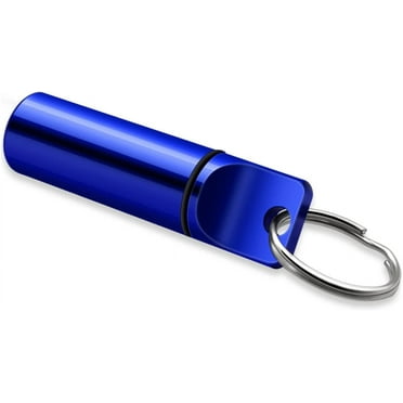 Keychain Pill Holder,Portable Aluminium Alloy Waterproof Pill Box Container,Small Mini Pill Case for Outdoor Travel or Pocket(Blue)