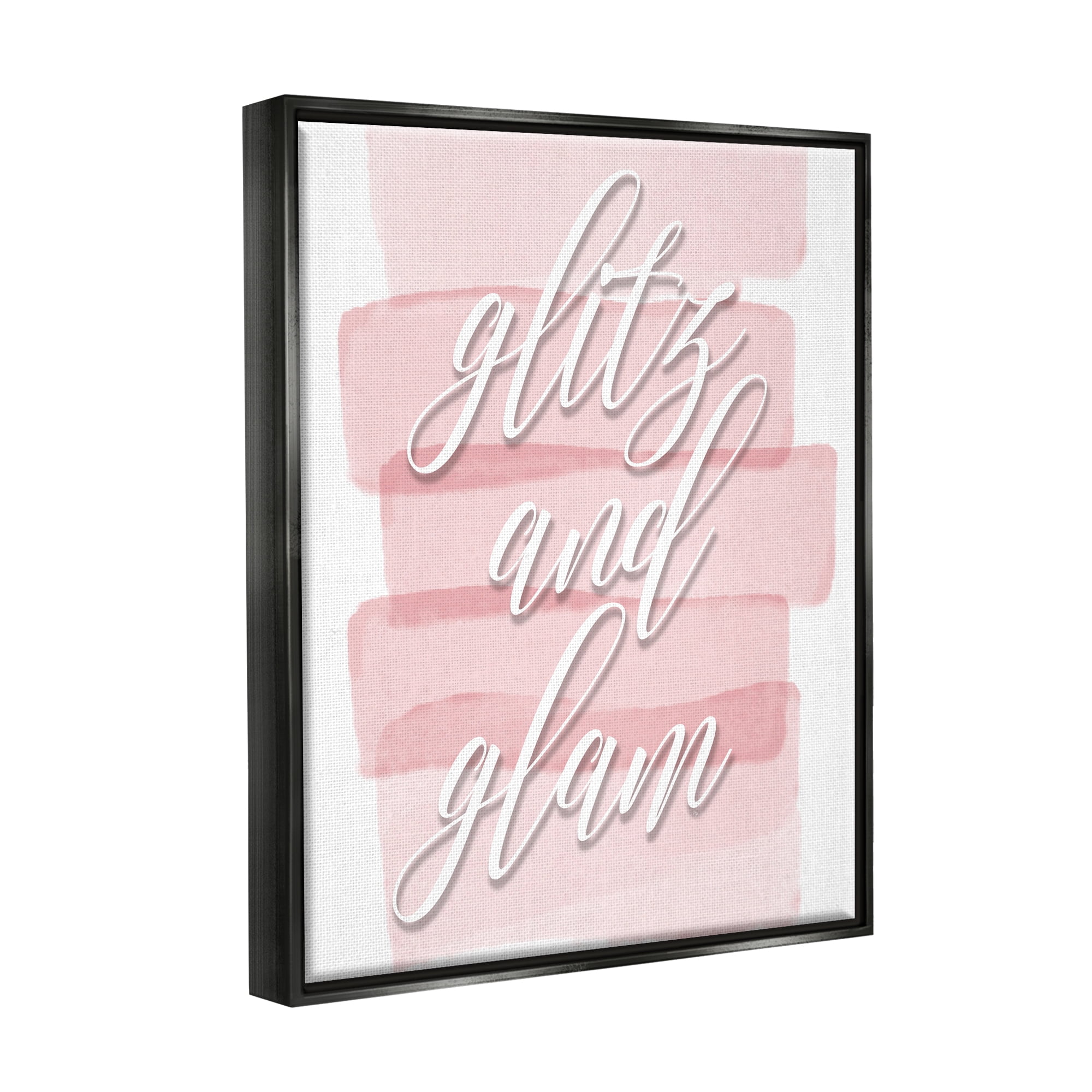 Stupell Industries Glitz & Glam Pink Trendy Phrase Botanical & Floral Painting Black Floater Framed Art Print Wall Art