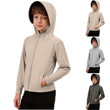 Dianli UPF50+ Long Sleeve Zip Up Hooded Sunscreen Jacket Breathable Anti UV Casual Coat for Older Kids Ages 3 To 15 Army Green 9 Years
