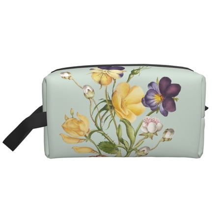 XMXT Large Capacity Makeup Bag  Watercolor Yellow Bouquet Storage Bags Travel Toiletry Cosmetic Bag for Women Men