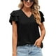 thumbnail image 1 of Camiseta de manga corta para mujer, cuello en V, manga con volantes, informal, cómoda camiseta de verano para uso diario, negro XL, 1 of 6