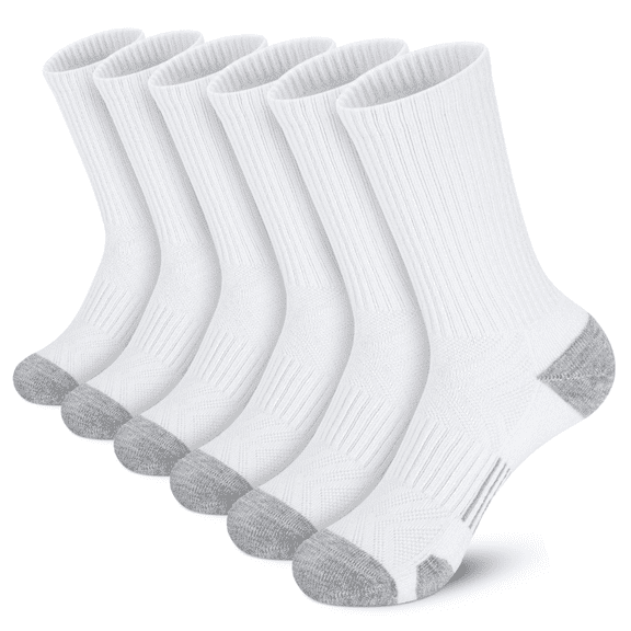6 Pairs Men's Women's Athletic Cotton Casual Crew Solid Sport Socks White