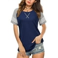 thumbnail image 1 of Women's Summer Long/Short Sleeve Shirts Crew Neck Tees Striped Color Block Blouse Tops, 1 of 6