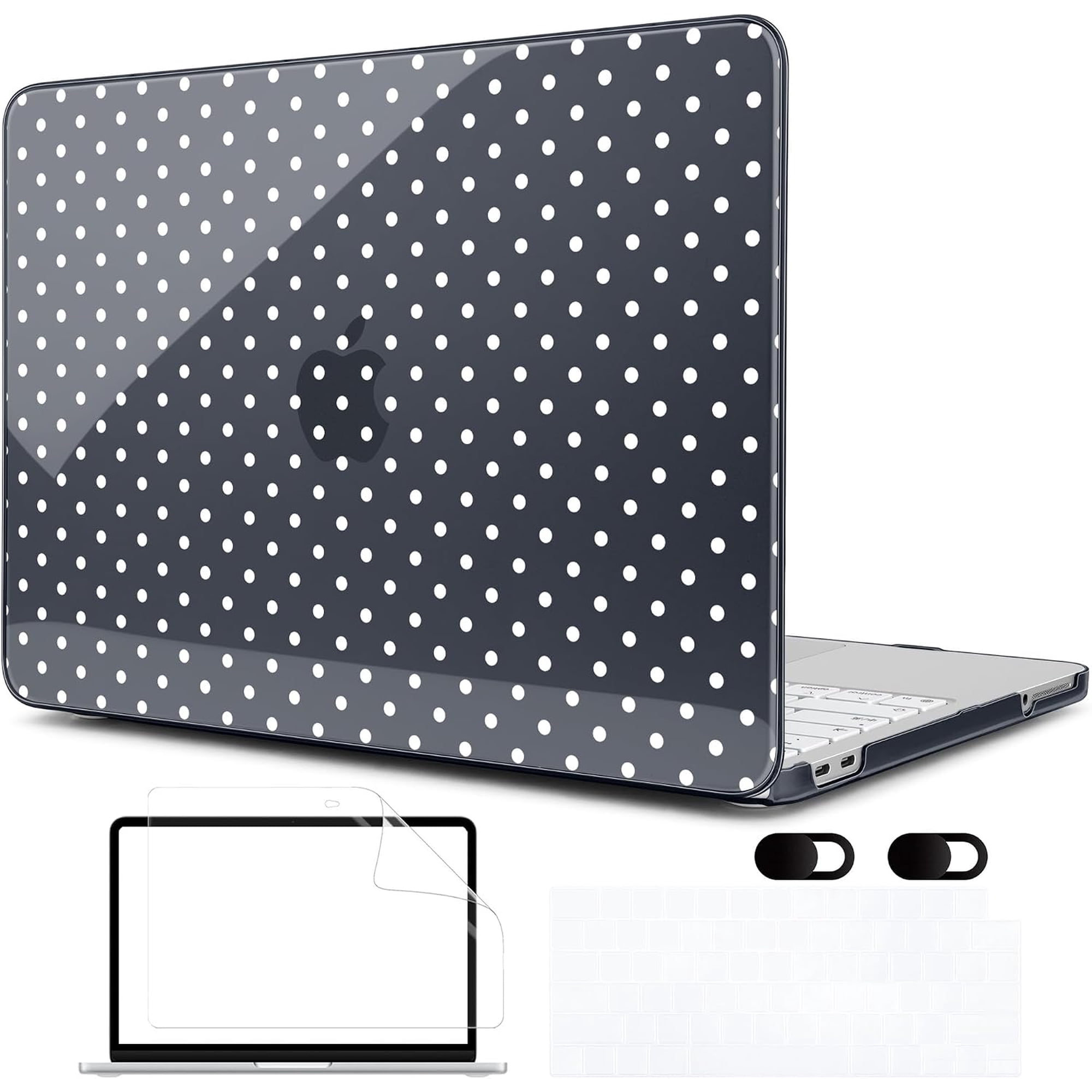 4-in-1 Printed Case for MacBook Neo 13 inch 2026 Release Model A3404, Laptop Hard Shell Cases with Keyboard Skin & Screen Protector & Webcam Covers, White Polka Dot