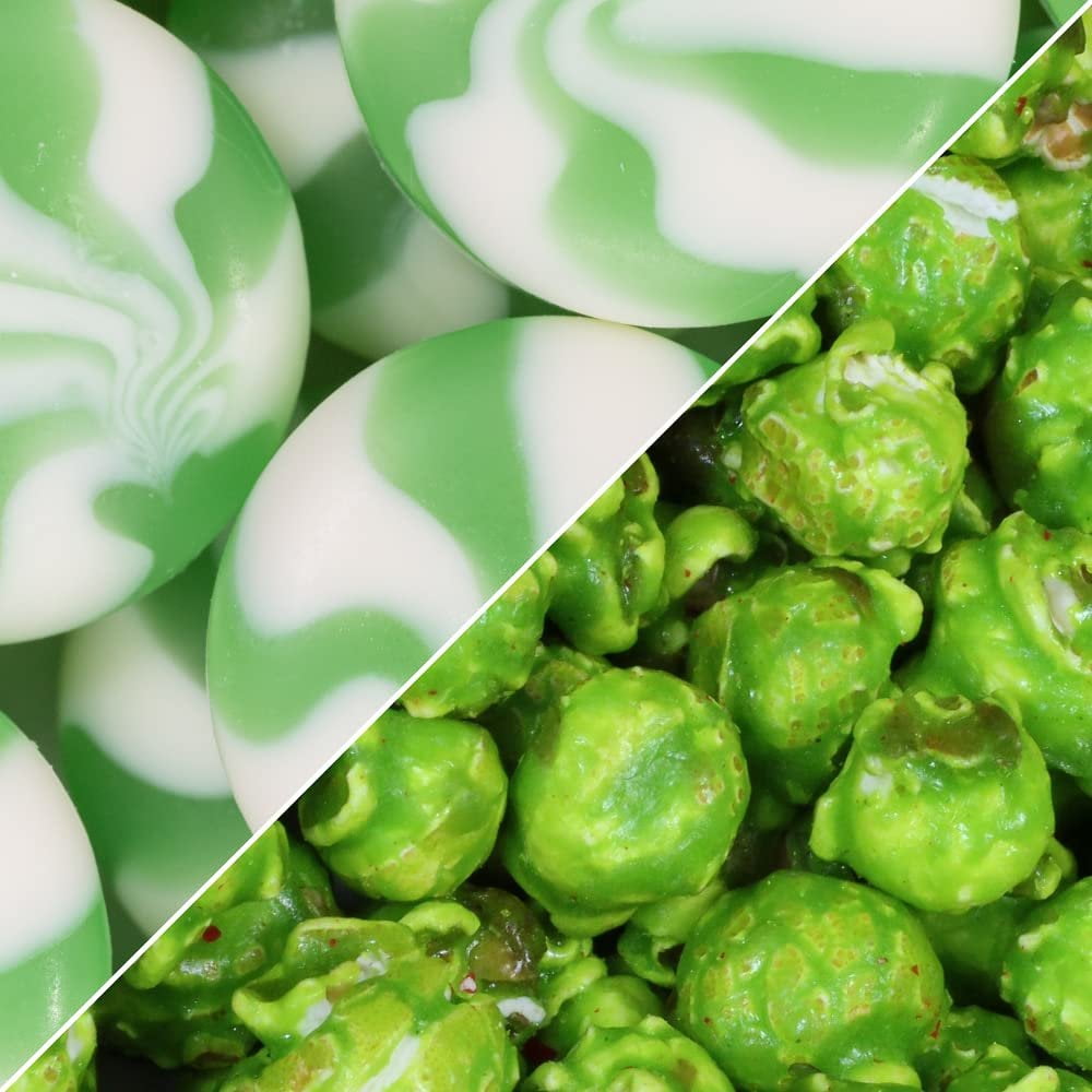 Green Mint Candy Popcorn by Its Delish, 16 Oz Jumbo Reusable Container, Festive Air Popped Sweet Crunchy Caramelized Popcorn - Refreshing Snack for Desserts, Parties, Candy Buffet  Vegan, Kosher