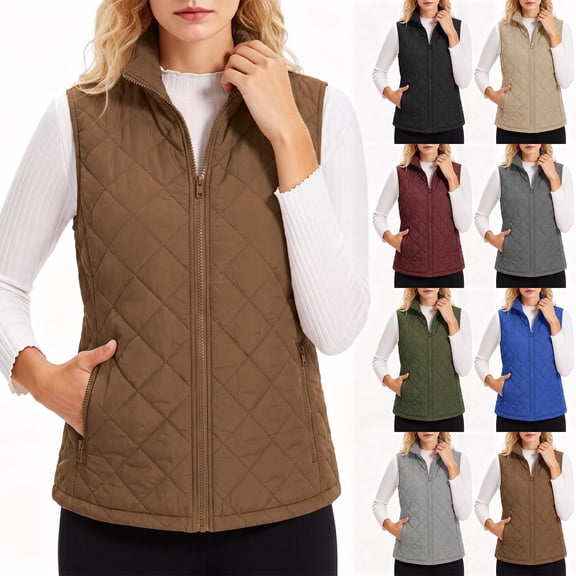 Mittory Women's Stand Collar Zip Up Quilted Vest Sleeveless Lightweight Puffer Gilet with Zipper Pockets