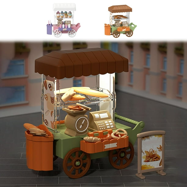 Camión de helados y juego de juguetes de pan | Juego de carrito de comida iluminado con accesorios | Furgoneta de postres Pretend Play | Plástico | Compartimentos de almacenamiento | 13x13x6.5cm | 1