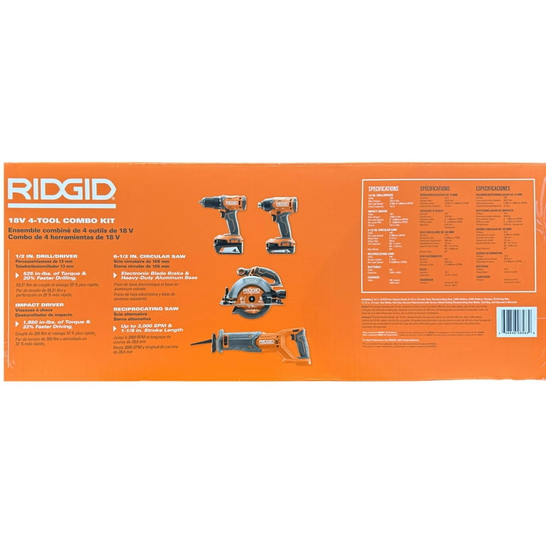 RIDGID 18V Power Operated 4-Tool Combo Kit with Drill, Batteries