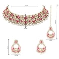 thumbnail image 5 of South Indian Kundan Bridal Choker Necklace Set with White & Dark Pink Stones, Pearl Guttapusalu, Drop Earrings & Maangtikka for Women, 5 of 9