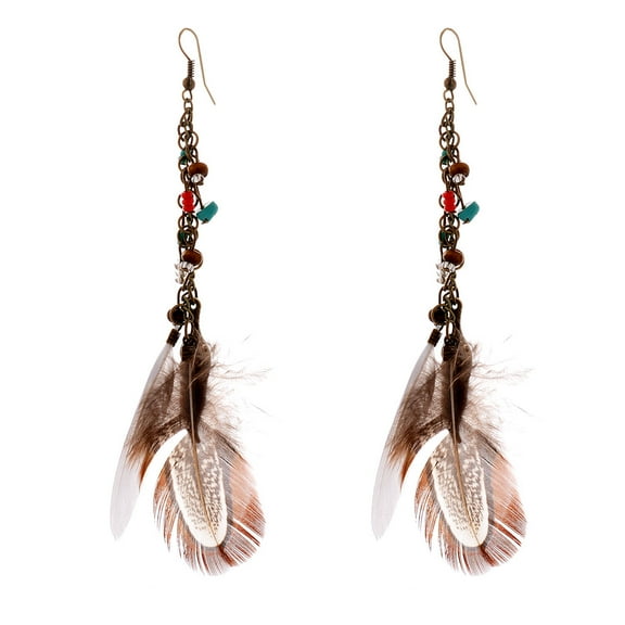 Lureme® Vintage Bohemia Nation Style Antique Metal Chain with Feather Dangle Earrings for Women (02004884)