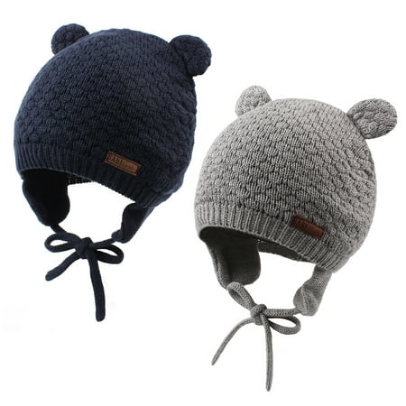 

Winter Knitted Infant Beanie Baby Girls Boys Earflap Hat Cute Bear Ears Hats for Toddler Boy (Gray+Navy S)