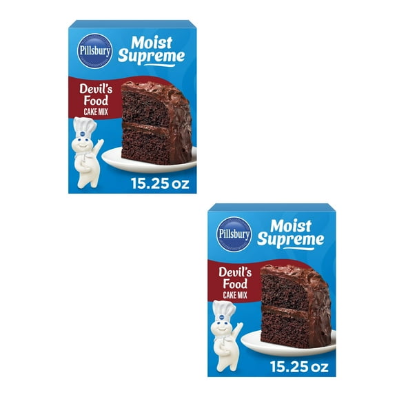 (2 pack) Pillsbury Moist Supreme Devil's Food Cake Mix, 15.25 Oz Box