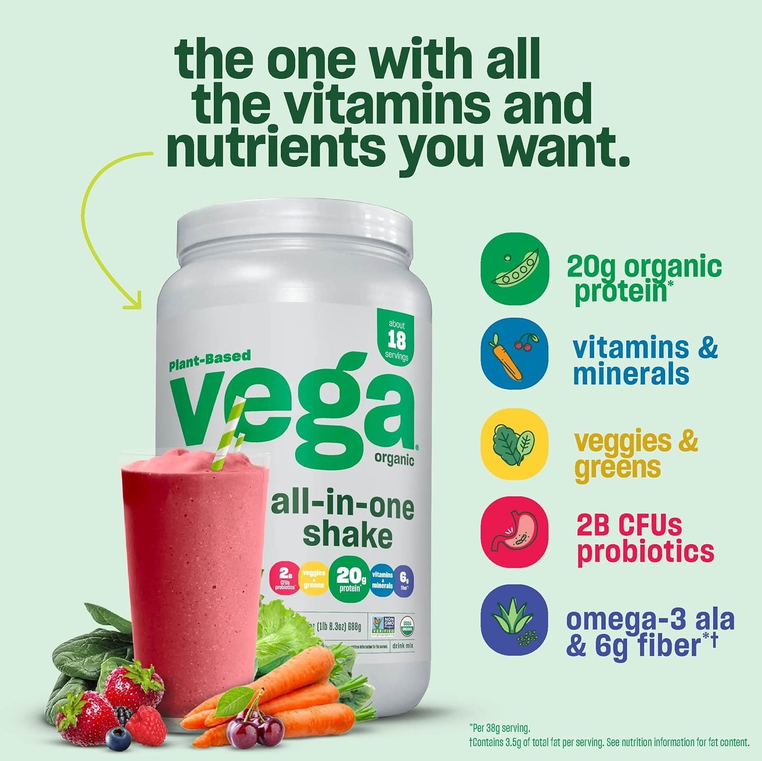 Vega Sport Premium Plant-Based Protein Powder, Vanilla, 20 Servings (29.2oz)