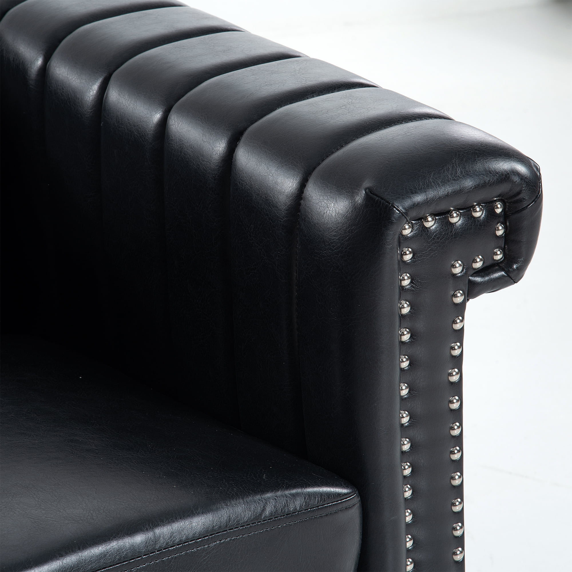 Kadyn 83.66" Removable Cushion 3 Seater Sofa, Modern Pu Sofa for Living Room, Upholstered Pu Sofa Couch with Traditional Square Arm, Black