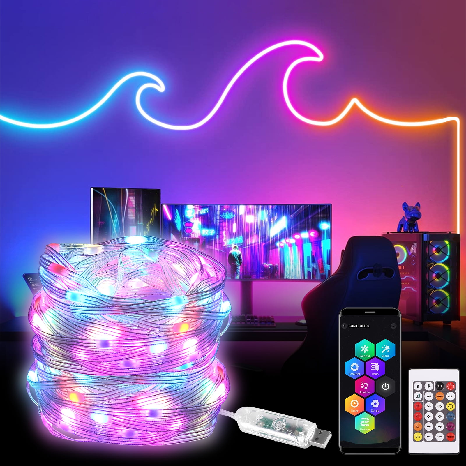 Smart Curtain Christmas String Lights WiFi Outdoor DIY 400 RGBIC LEDs 6.6 x  6.6FT Lights Remote Control Dynamic DIY Music Timer Waterproof Color