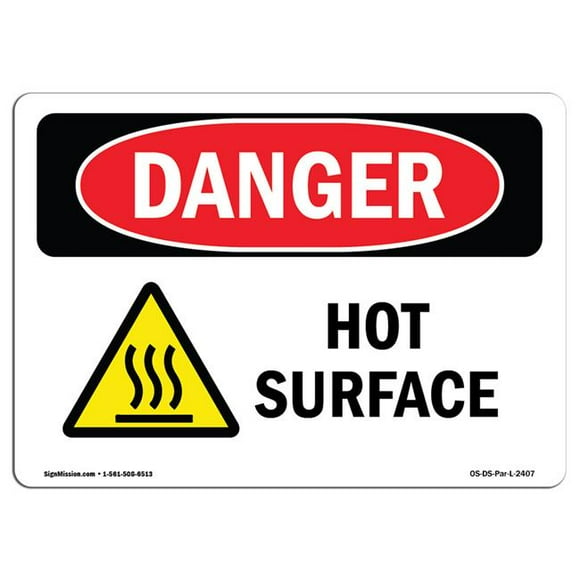 SignMission OS-DS-D-710-L-2407 OSHA Danger Sign - Hot Surface