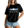 thumbnail image 5 of Women's T-Shirt Minimalism Blue Heart One Day At A Time Short Sleeve Casual Tee Classic Crew Neck T Shirt for Women Black, 3XL, 5 of 7